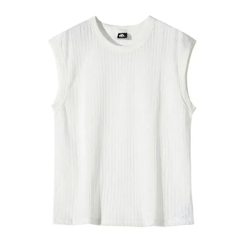 Jinquedai Y2K Style Hollow Out Knitted Tank Tops Men Summer New Fashion Streetwear O Neck Sleeveless Knit Vest Leisure Mens Knit Camisoles