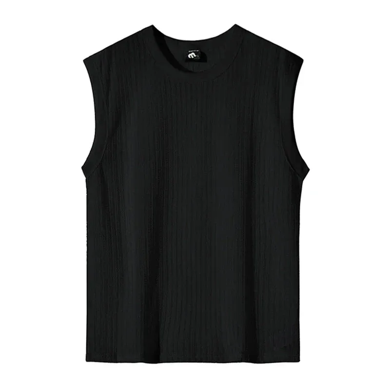 Jinquedai Y2K Style Hollow Out Knitted Tank Tops Men Summer New Fashion Streetwear O Neck Sleeveless Knit Vest Leisure Mens Knit Camisoles
