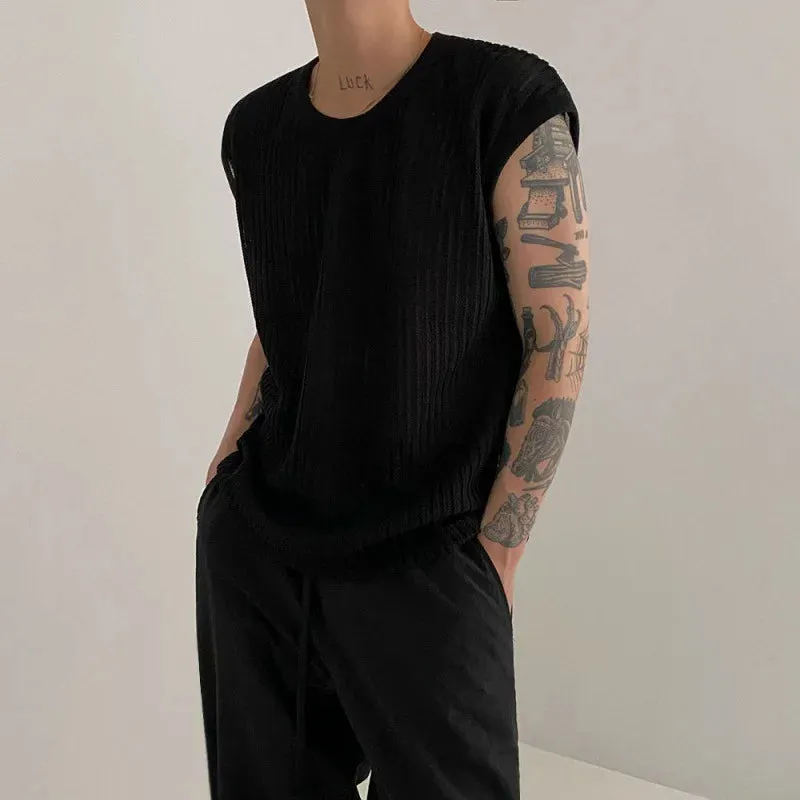 Jinquedai Y2K Style Hollow Out Knitted Tank Tops Men Summer New Fashion Streetwear O Neck Sleeveless Knit Vest Leisure Mens Knit Camisoles