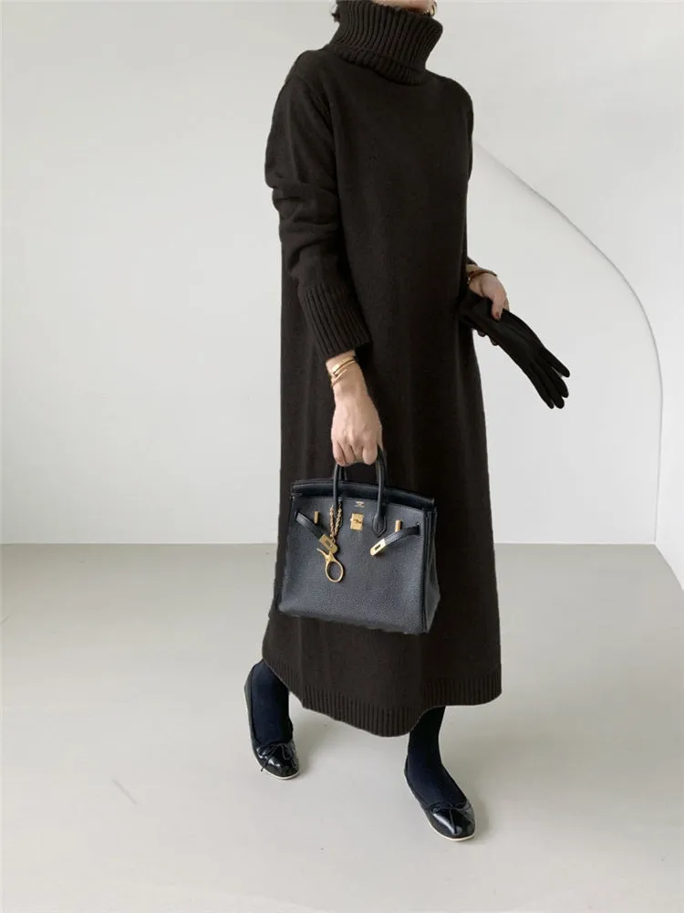 Joskaa Long Sweater Dress High Collar Knee Length Wool Knitting