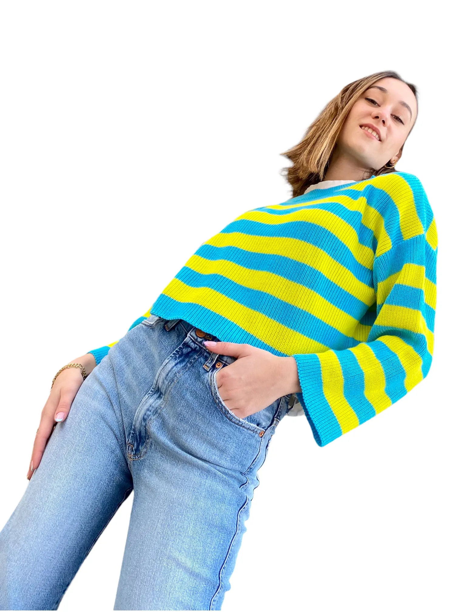 Kontatto turquoise yellow pullover