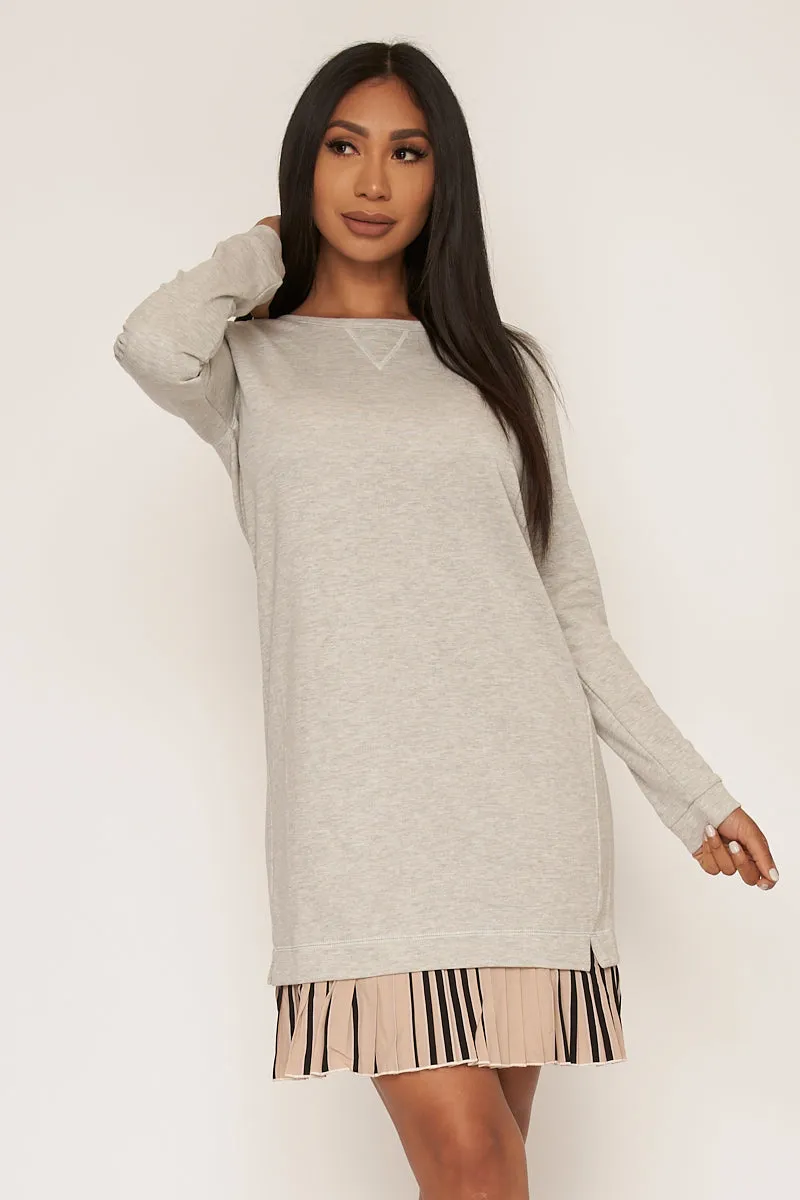 Long Sleeve Sweater Dress with Contrast Knife Pleat Hem (15650)