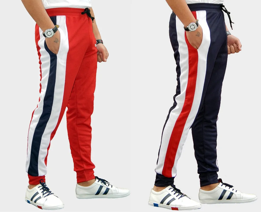 Men Colorblock Red/Dark Blue Track Pants (Pack of 2)