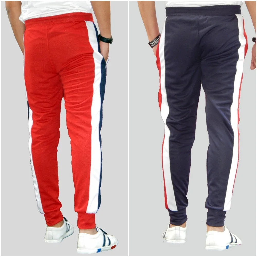 Men Colorblock Red/Dark Blue Track Pants (Pack of 2)