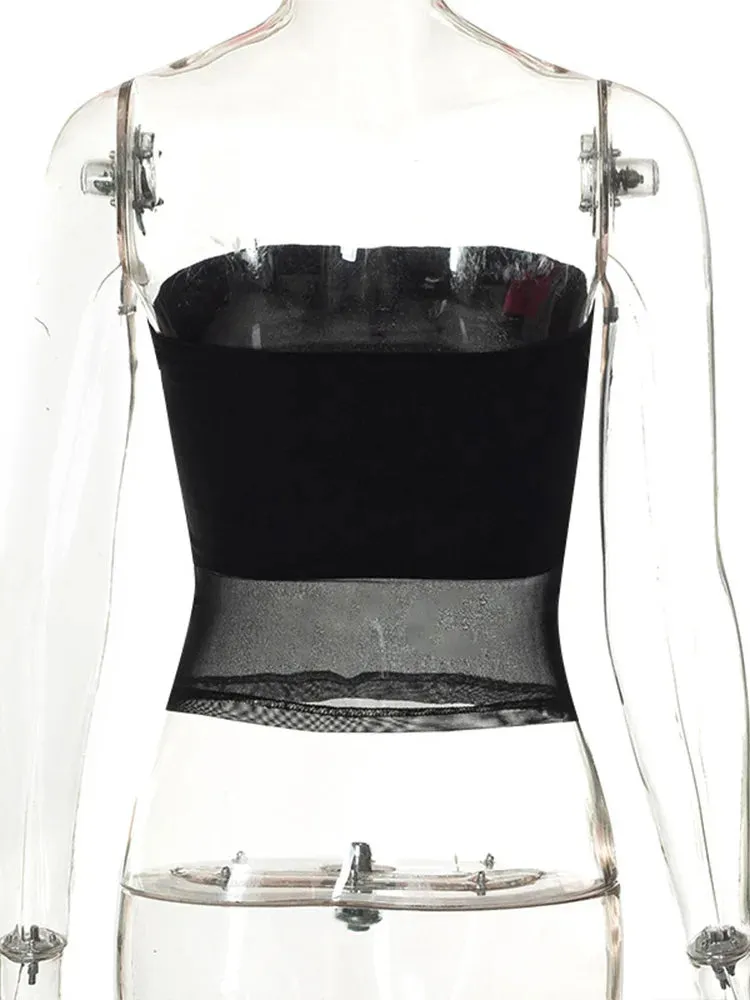 Mesh Corset Patchwork Slim Strapless Top