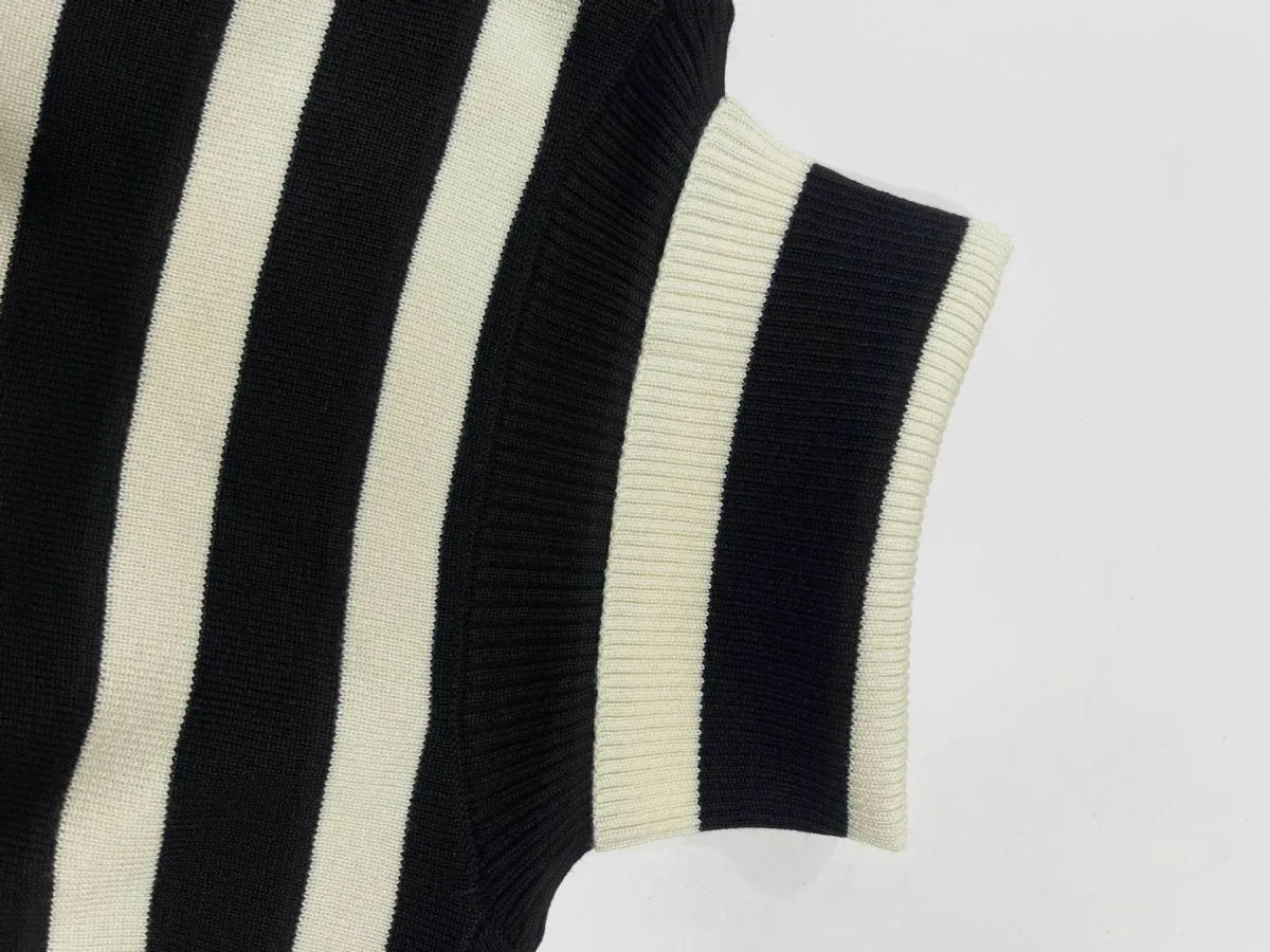 MS049 Autumn And Winter Striped Contrasting Color Turtleneck Loose Knitted Sweater 2-Piece Set