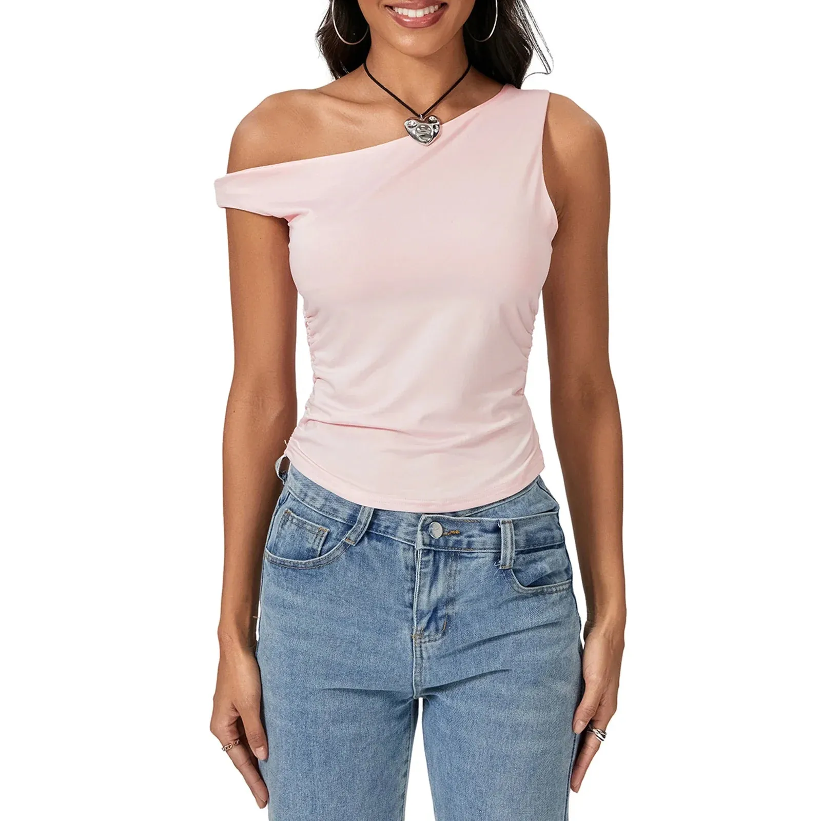 Off The Shoulder Tops Y2K Cute Going Out Slim Fitted Ruched Crop Tank Crop Sleeveless Top