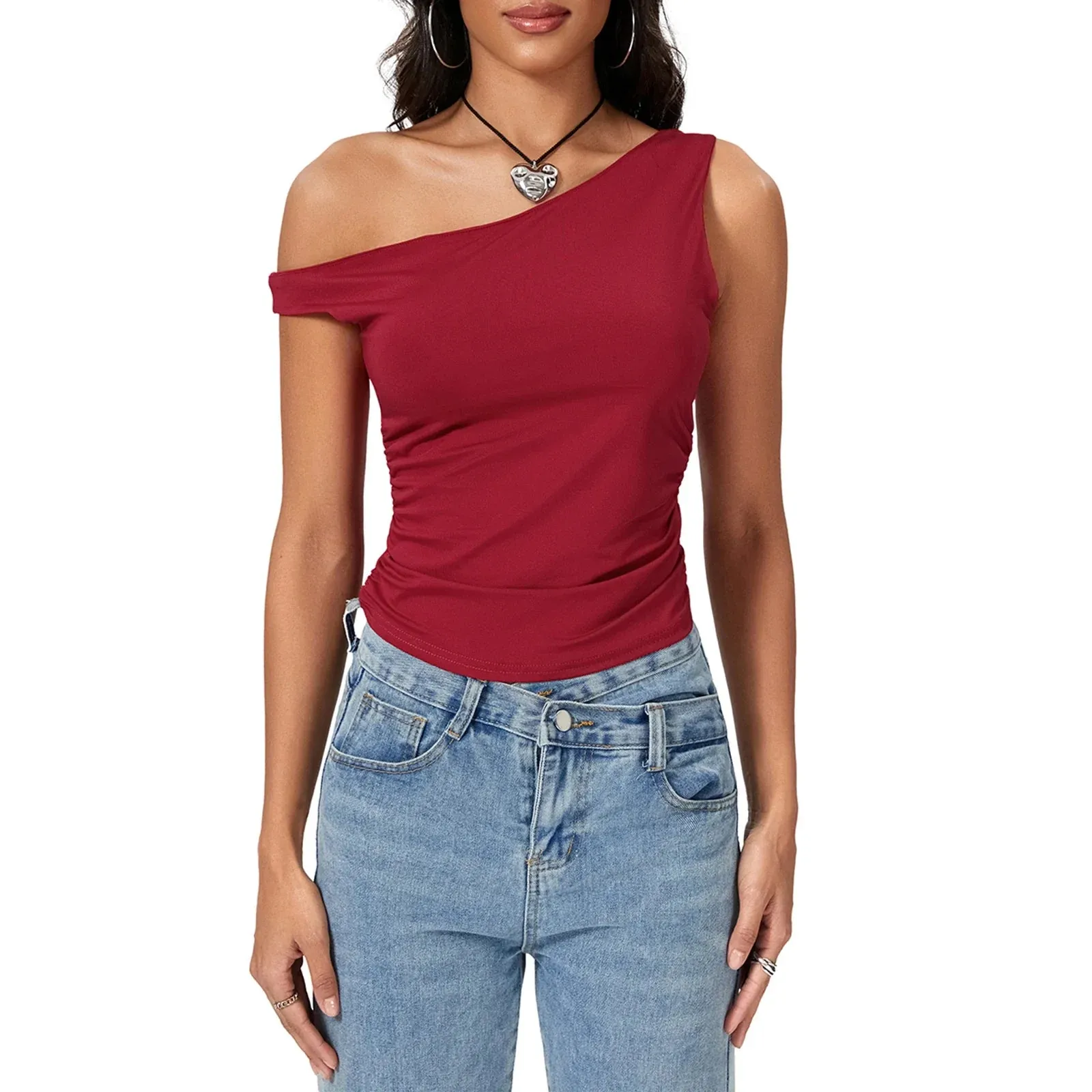 Off The Shoulder Tops Y2K Cute Going Out Slim Fitted Ruched Crop Tank Crop Sleeveless Top