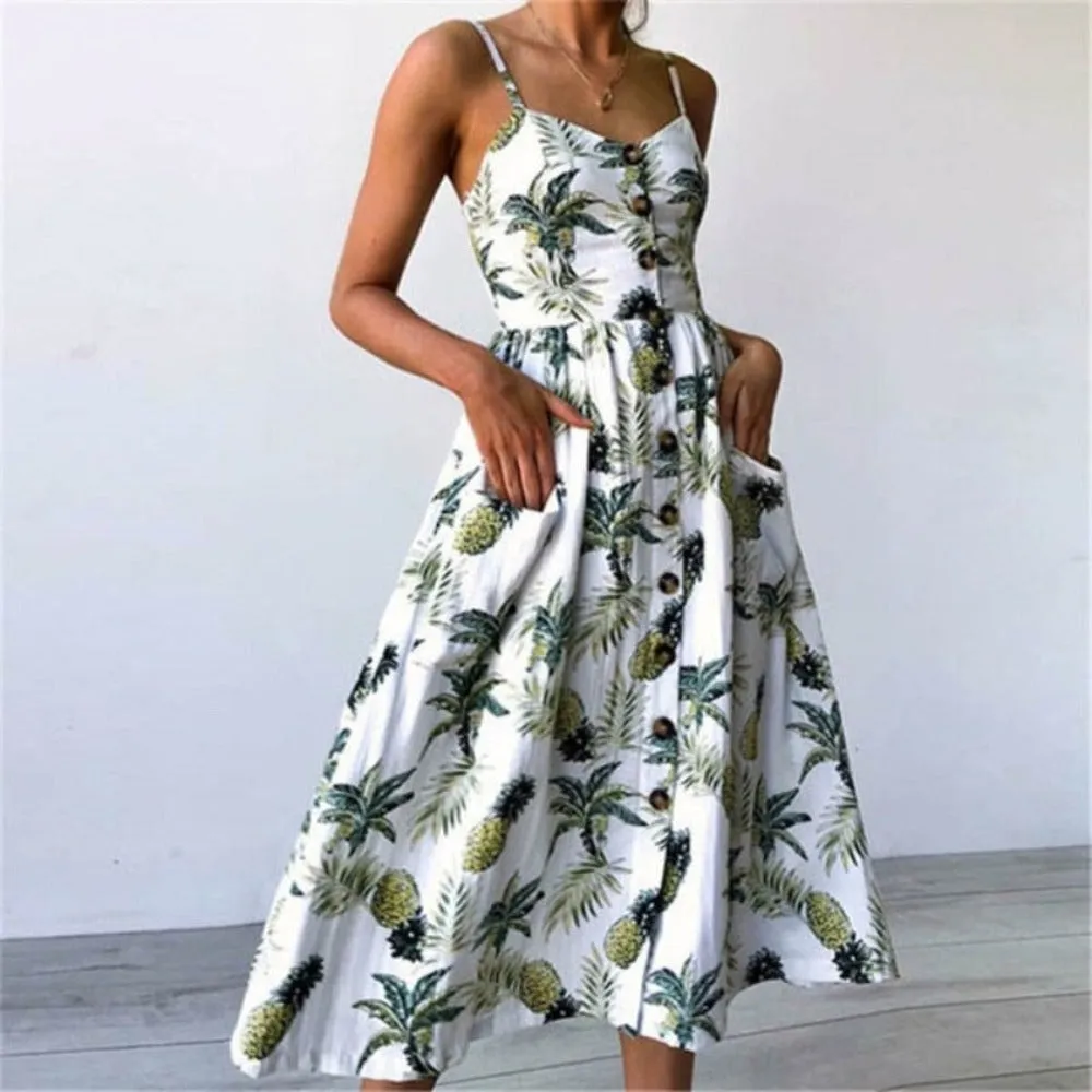 Print Floral Stripe Long Dress Sexy V-Neck