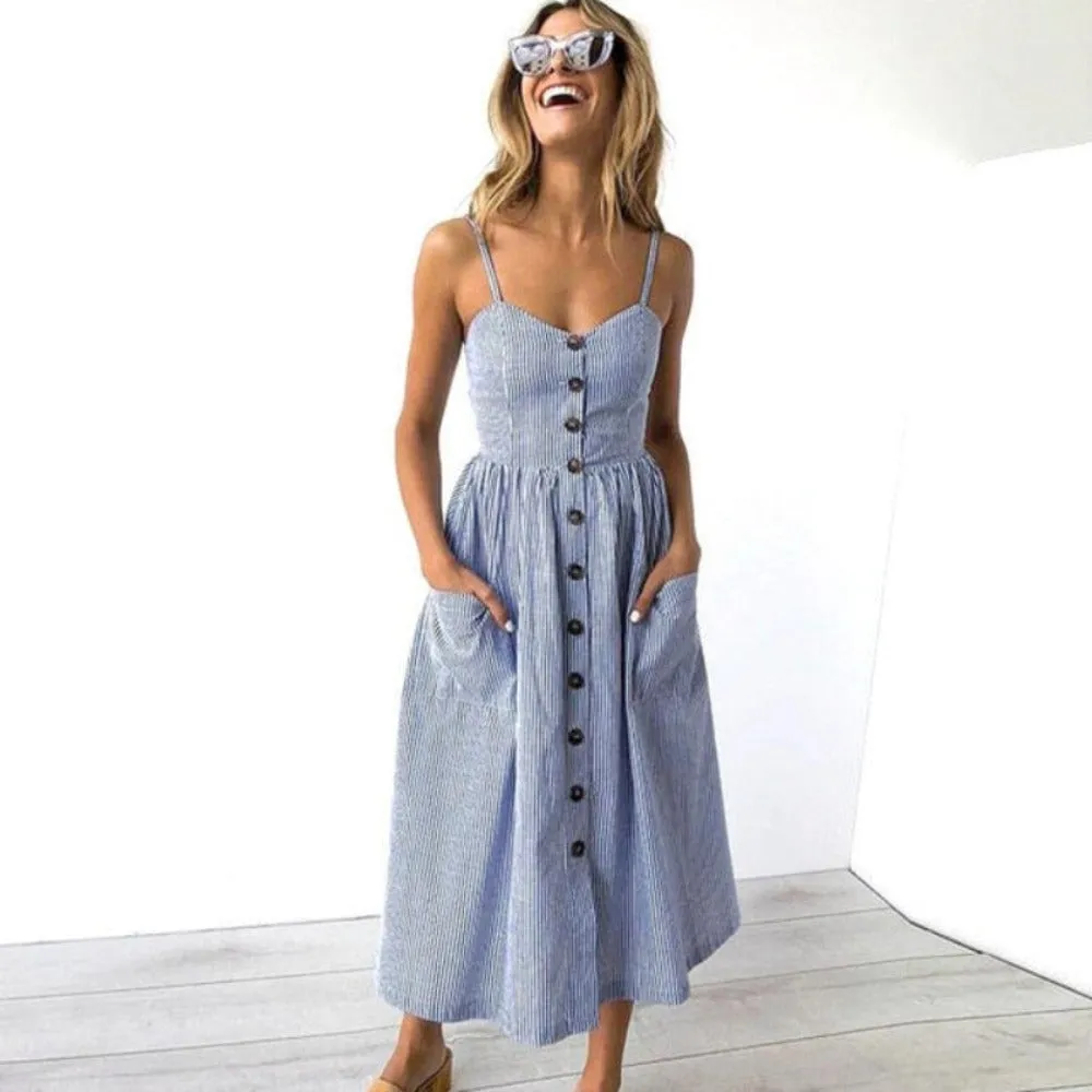 Print Floral Stripe Long Dress Sexy V-Neck