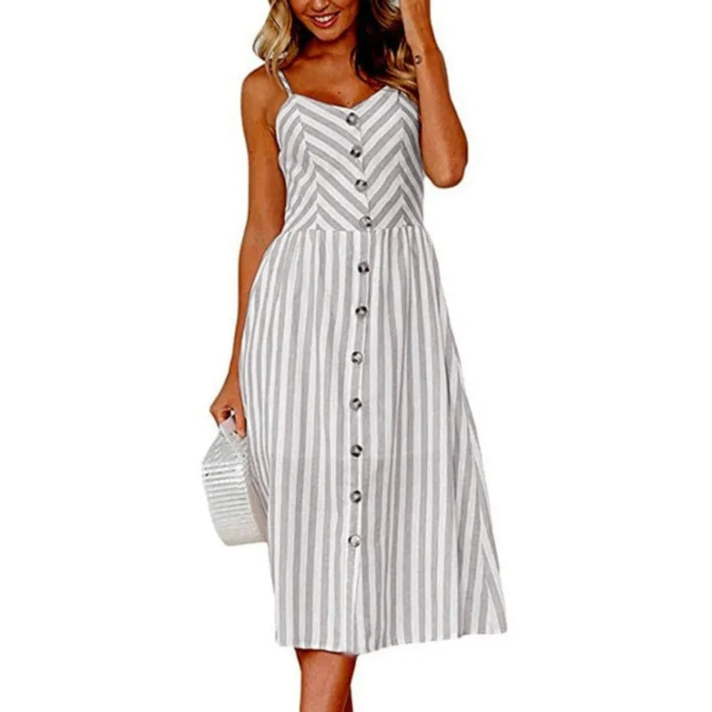 Print Floral Stripe Long Dress Sexy V-Neck