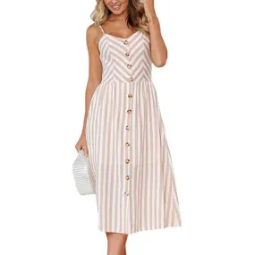 Print Floral Stripe Long Dress Sexy V-Neck
