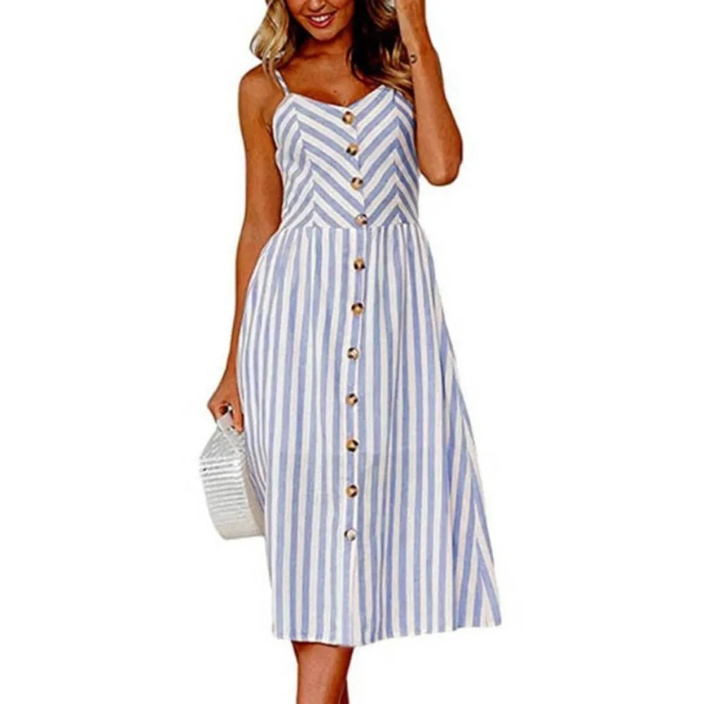 Print Floral Stripe Long Dress Sexy V-Neck