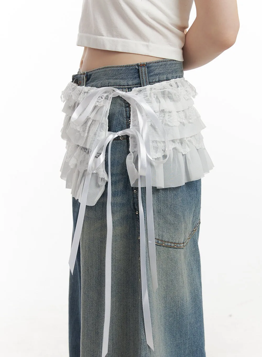 Ribboned Frill Lace Layering Mini Skirt CF519