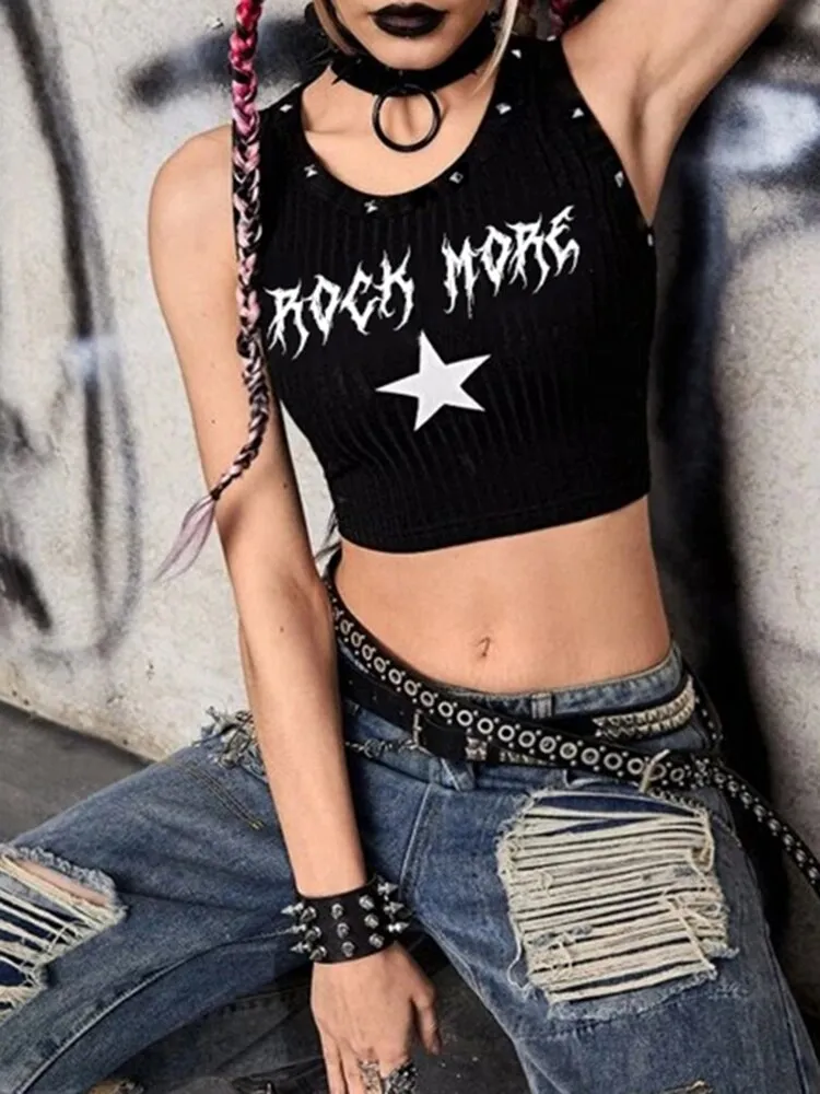Rivet Print Dark Skinny Mini Gothic Vest