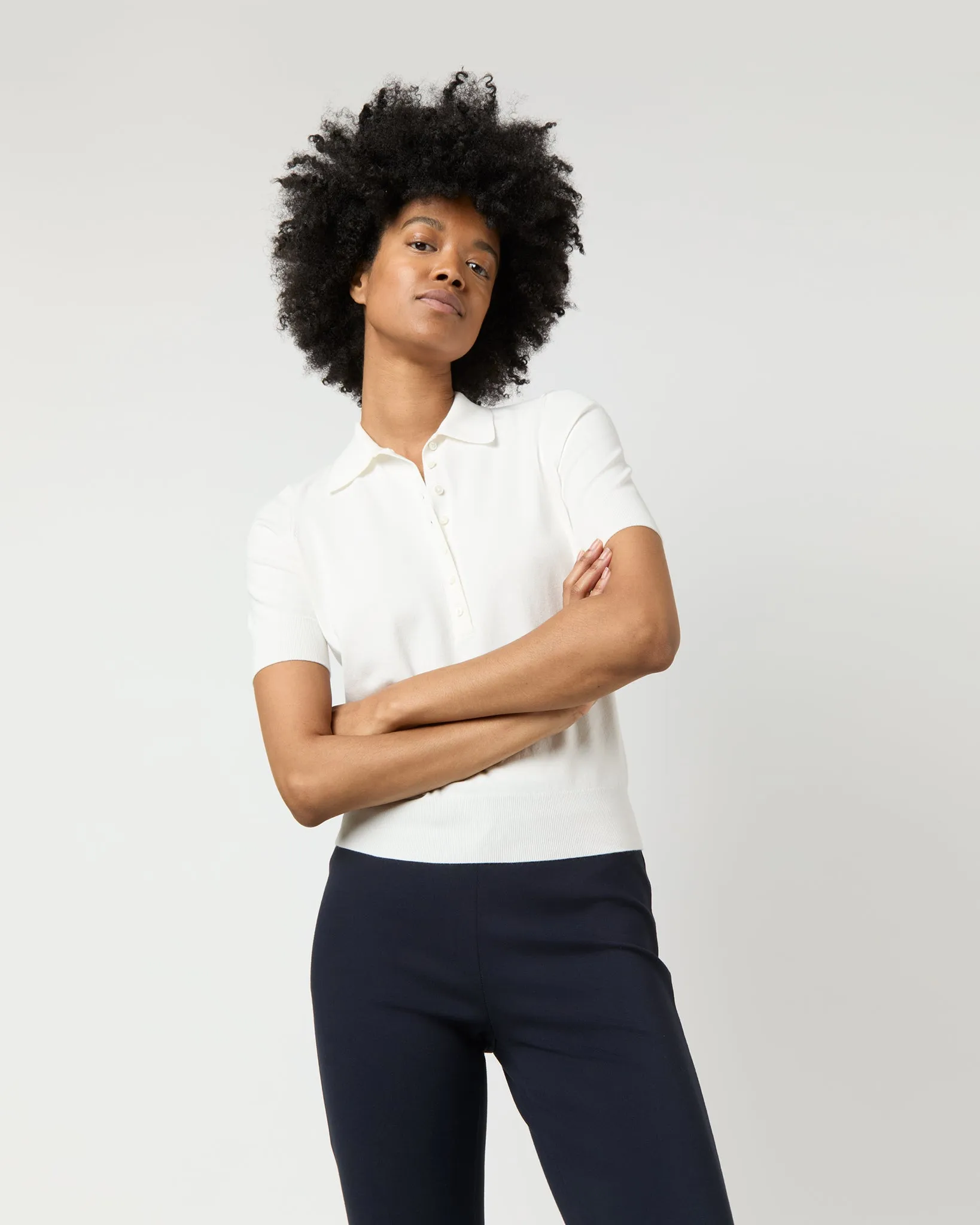 Tasha Polo Sweater in Chalk Ice Cotton