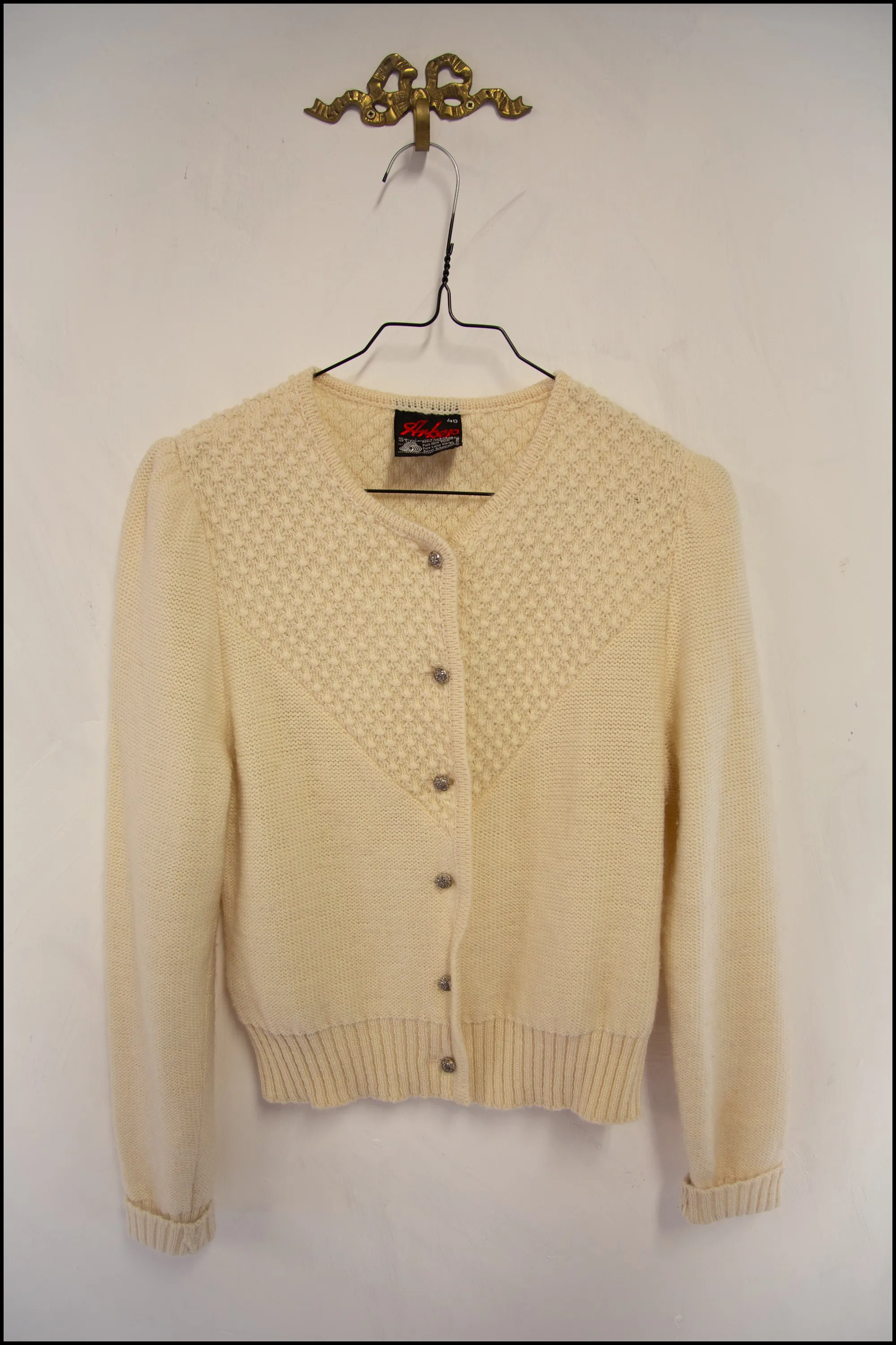 Vintage 1970s Cream Wool Cardigan