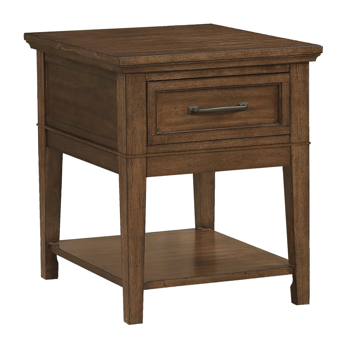 Walnut Finish Birch Veneer End Table with Drawer and Shelf