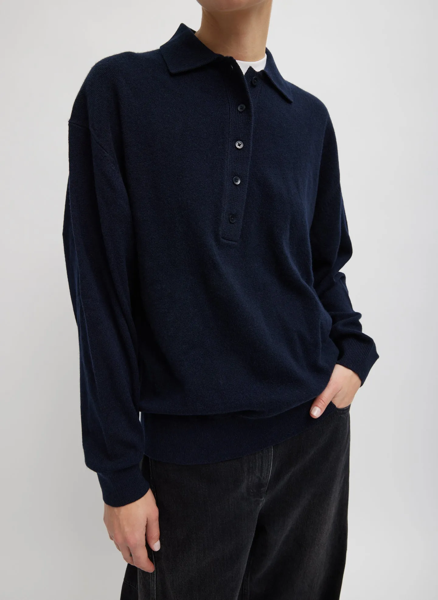 Washable Cashmere Easy Polo Sweater