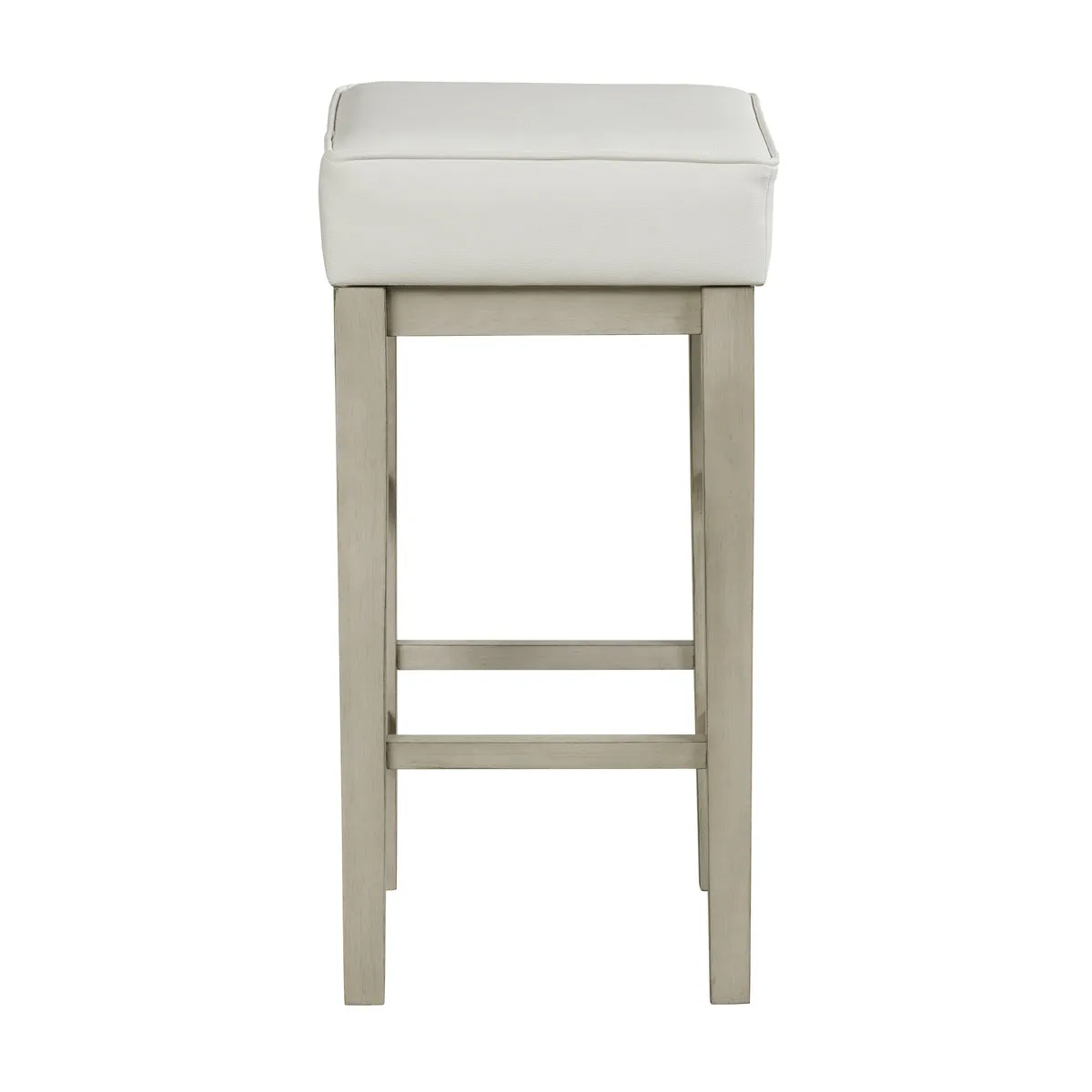 White Bar Height Stool with Faux Leather Upholstery - Set of 2