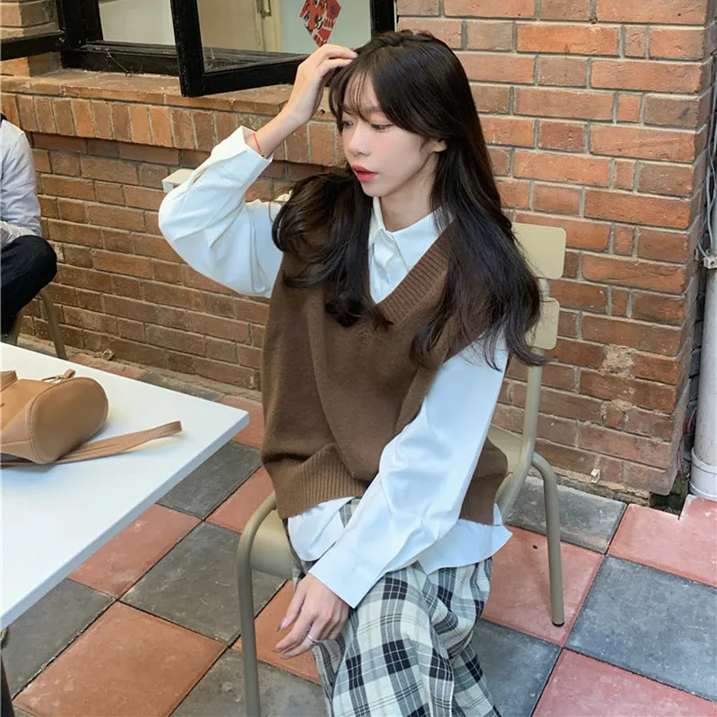 Wjczt going out outfits Klein Blue Solid Color Sweater Vest Knitted Coat Women's Clothing Autumn and Winter 2024 New Outdoor V-neck Top