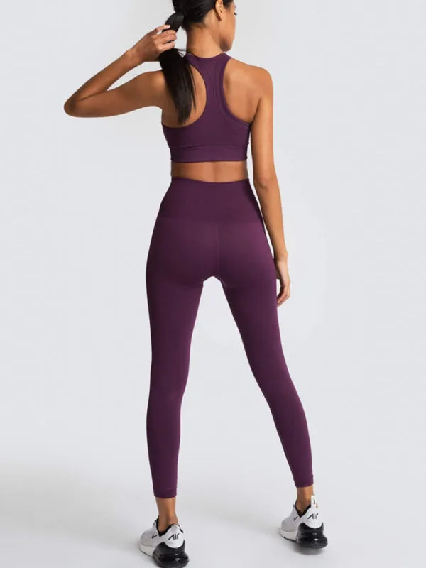 Women's Beautiful Back High Waist Peach Hip Seamless Knitted Vest Trousers Two-piece Set