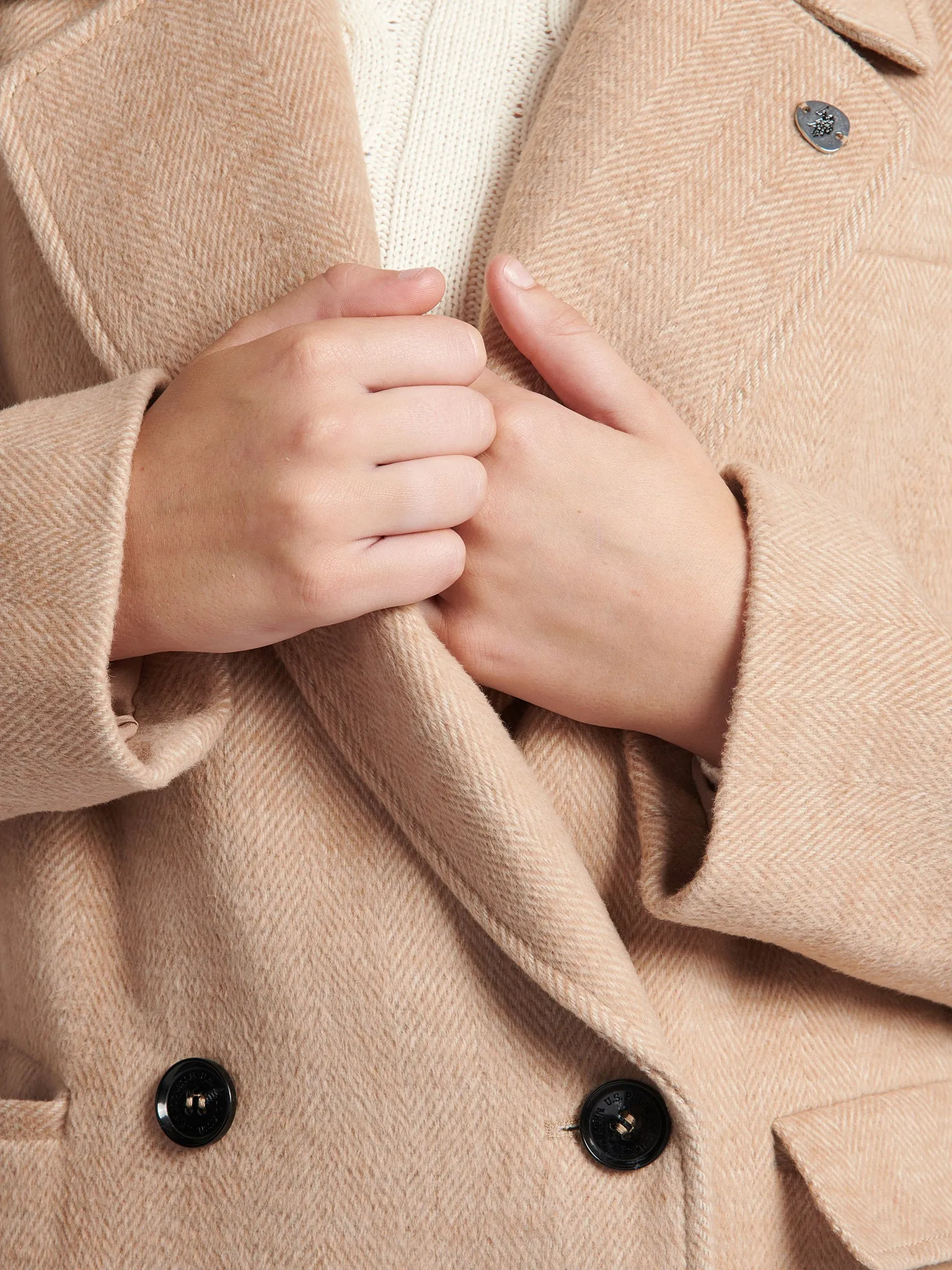 Womens Herringbone Double Breasted Coat in Pecan Brown