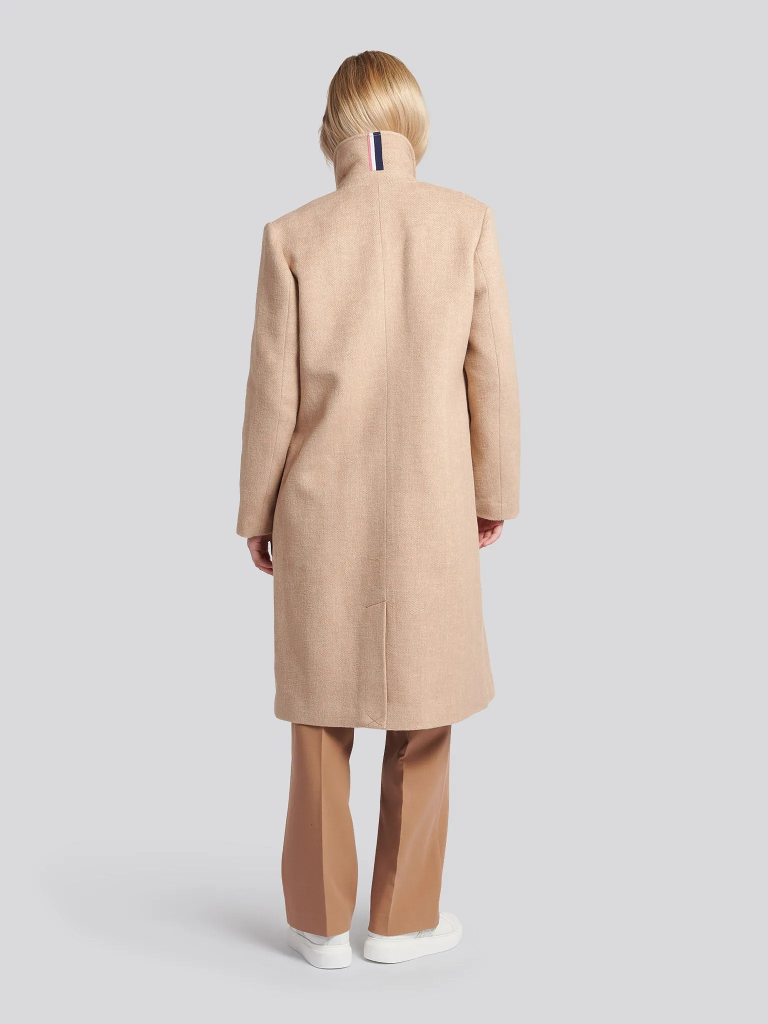 Womens Herringbone Double Breasted Coat in Pecan Brown