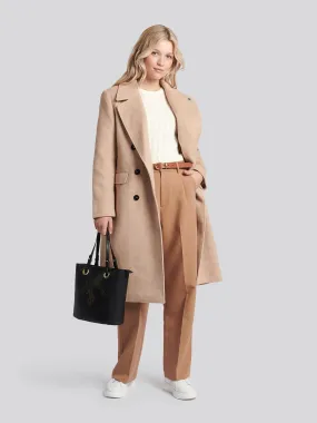 Womens Herringbone Double Breasted Coat in Pecan Brown
