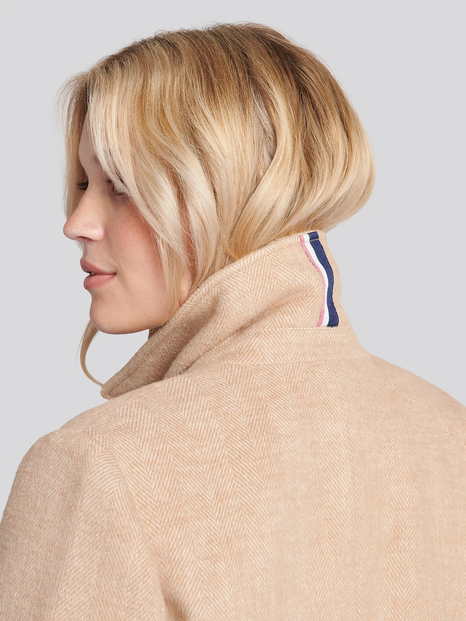 Womens Herringbone Double Breasted Coat in Pecan Brown