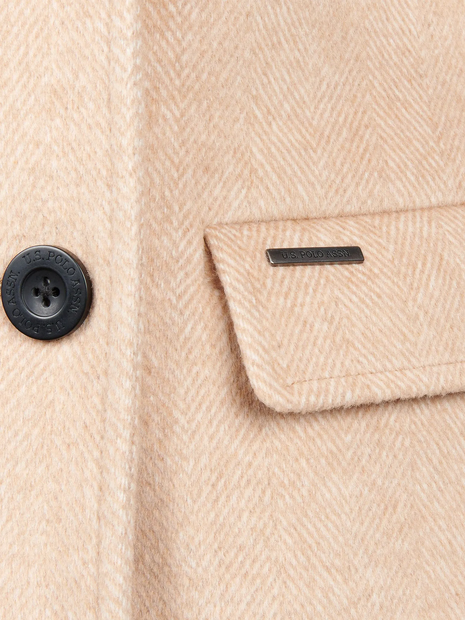 Womens Herringbone Double Breasted Coat in Pecan Brown