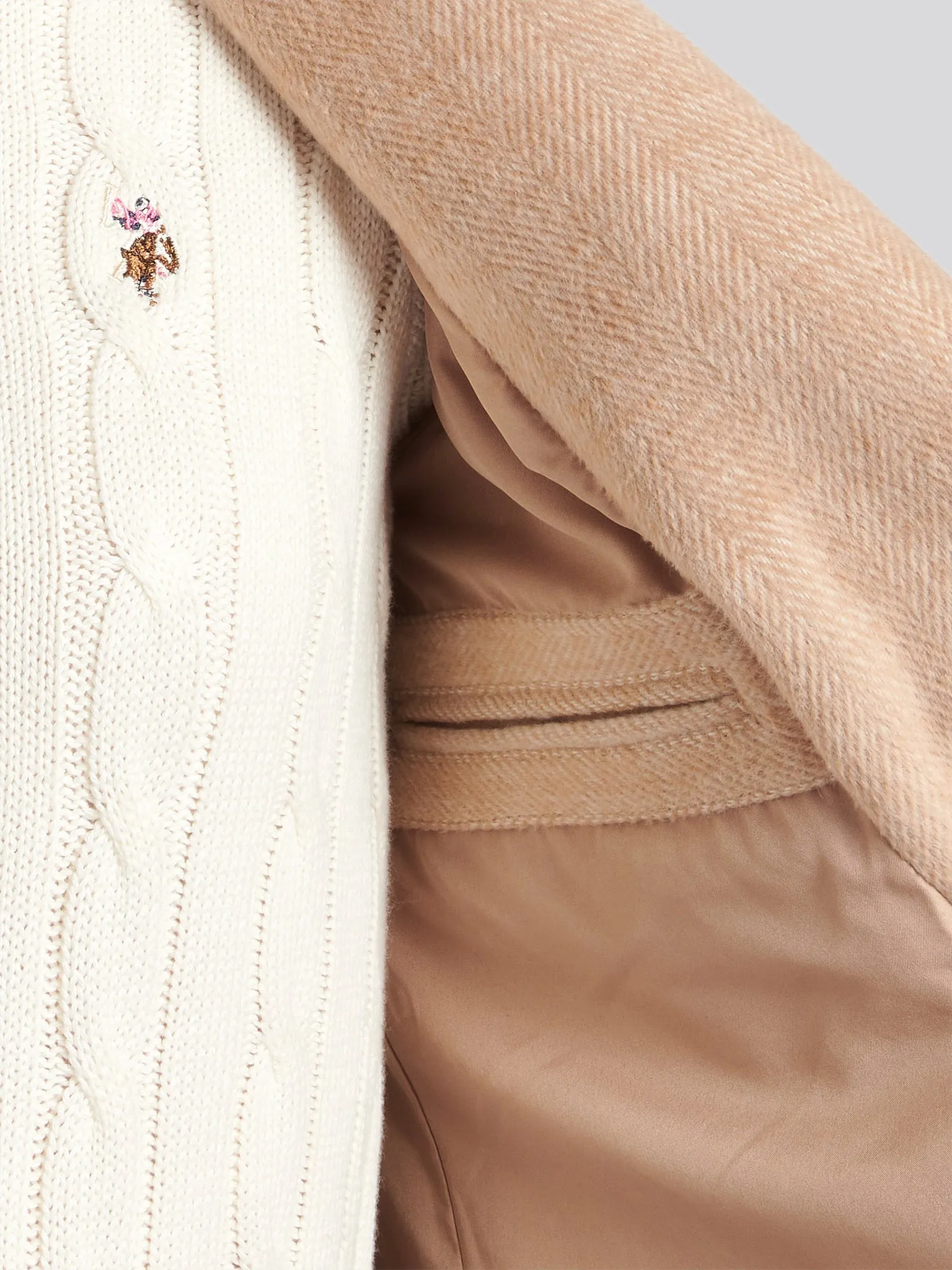 Womens Herringbone Double Breasted Coat in Pecan Brown